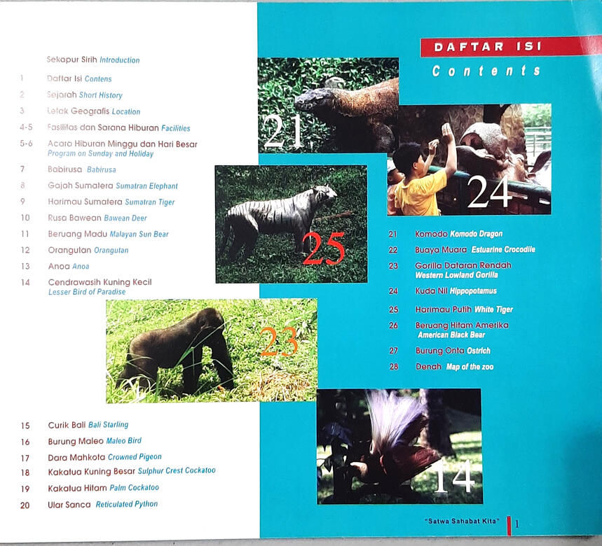 Daftar isi Guide Book Taman Margasatwa Ragunan
