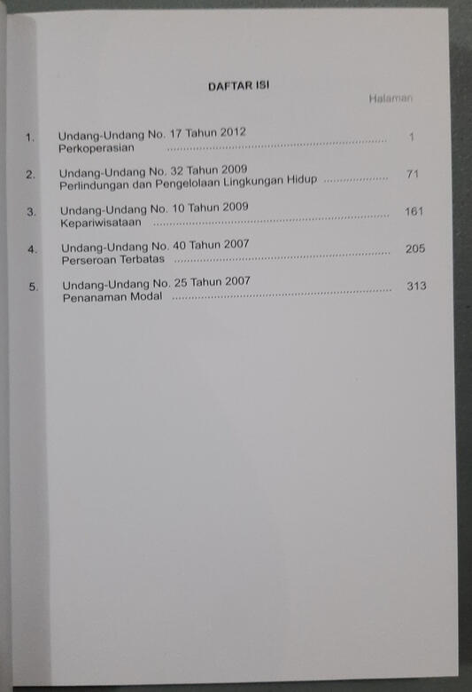 Daftar isi UU Bidang Non-Kehutanan Terkait Pemanfaatan Wisata Alam
