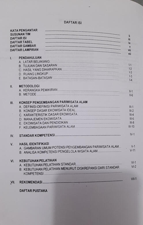 Daftar isi Identifikasi Kebutuhan Pelatihan dan Pendidikan Ekowisata di Indonesia