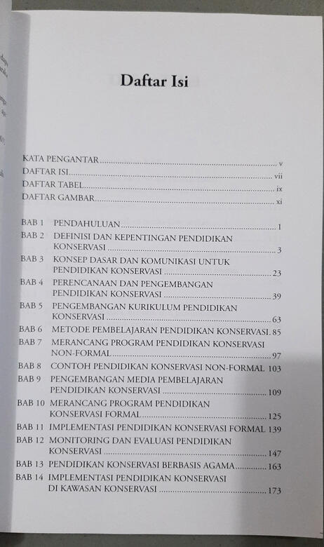 Daftar isi Buku Ajar Pendidikan Konservasi