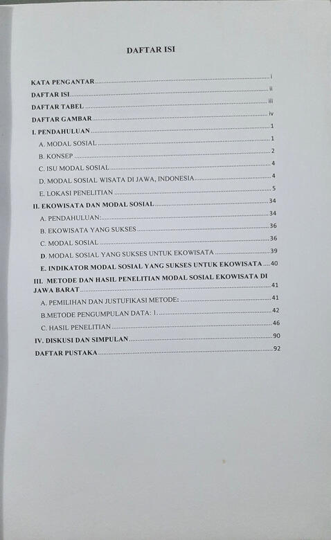 Daftar isi Modal Sosial Masyarakat untuk Ekowisata
