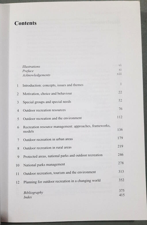 Daftar isi Outdoor Recreation Management 2nd Edition