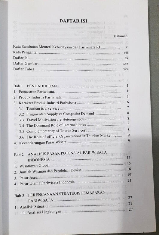 Daftar isi Perencanaan Strategis Pemasaran Daerah Tujuan Wisata