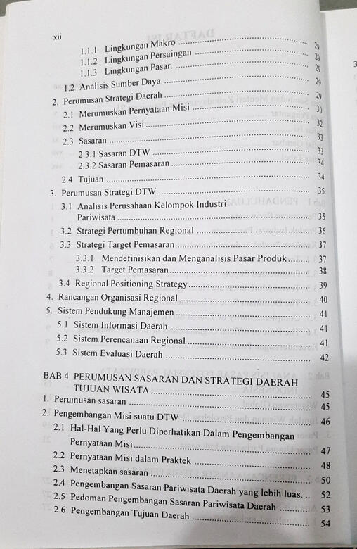 Daftar Isi Perencanaan Strategis Pemasaran Daerah Tujuan Wisata